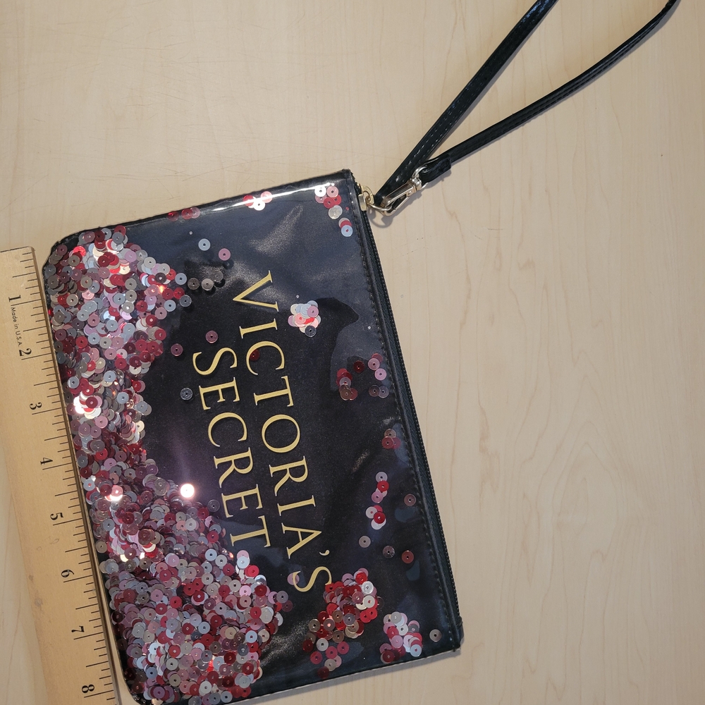 Victoria's Secret Black and Pink Sequin Wristlet